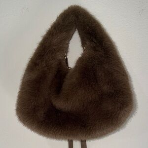 Plush Faux Fur Hobo Bag in Dark Brown